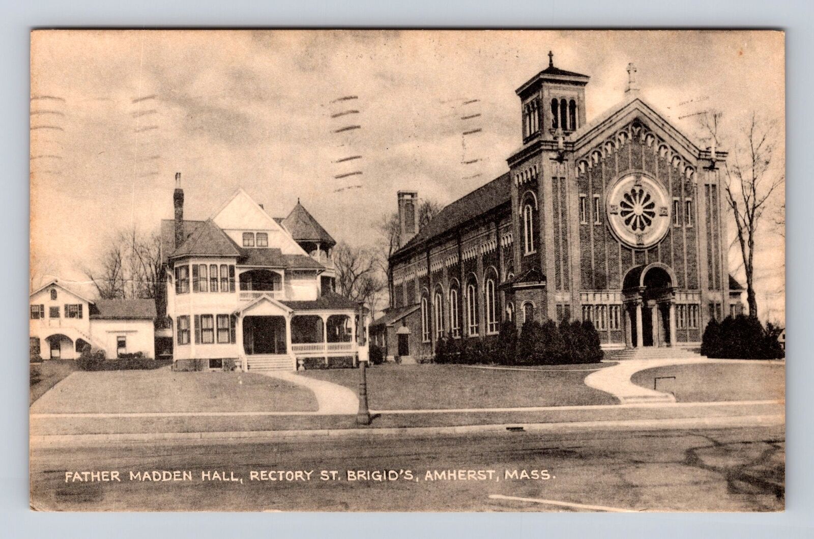 Amherst MA-Massachusetts, Father Madden Hall St Brigid's Vintage c1945 Postcard