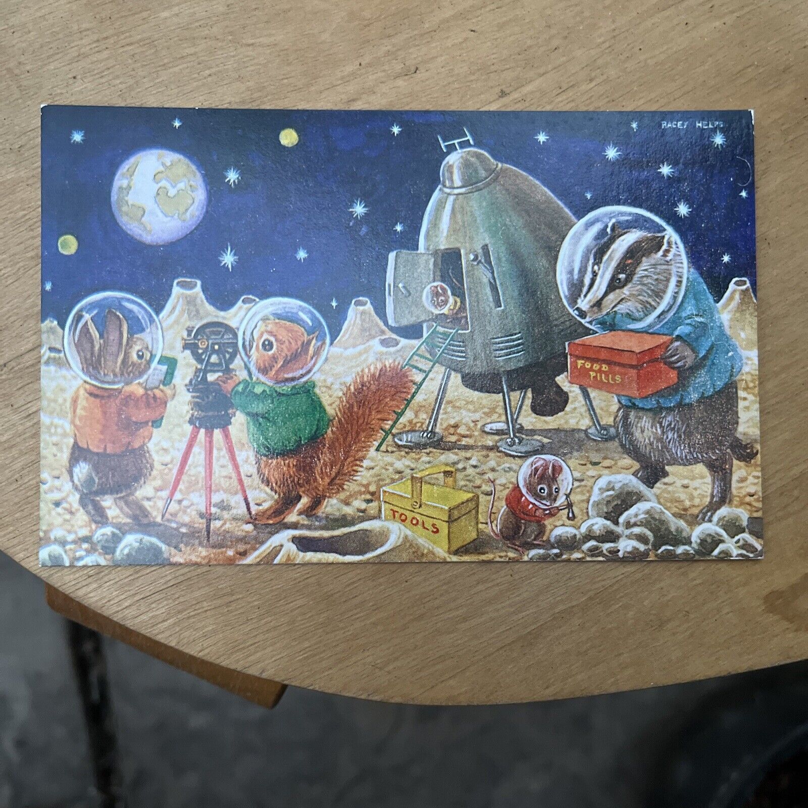 Landing On The Moon Vintage Racey Helps Astronomy Postcard London Britain