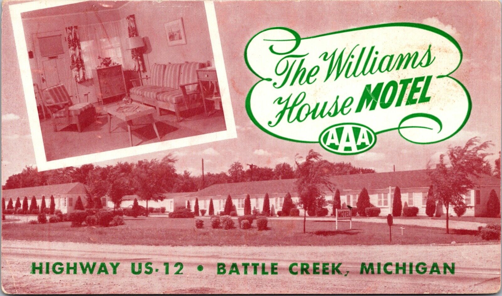 Postcard The Williams House Motel in Battle Creek, Michigan~134102