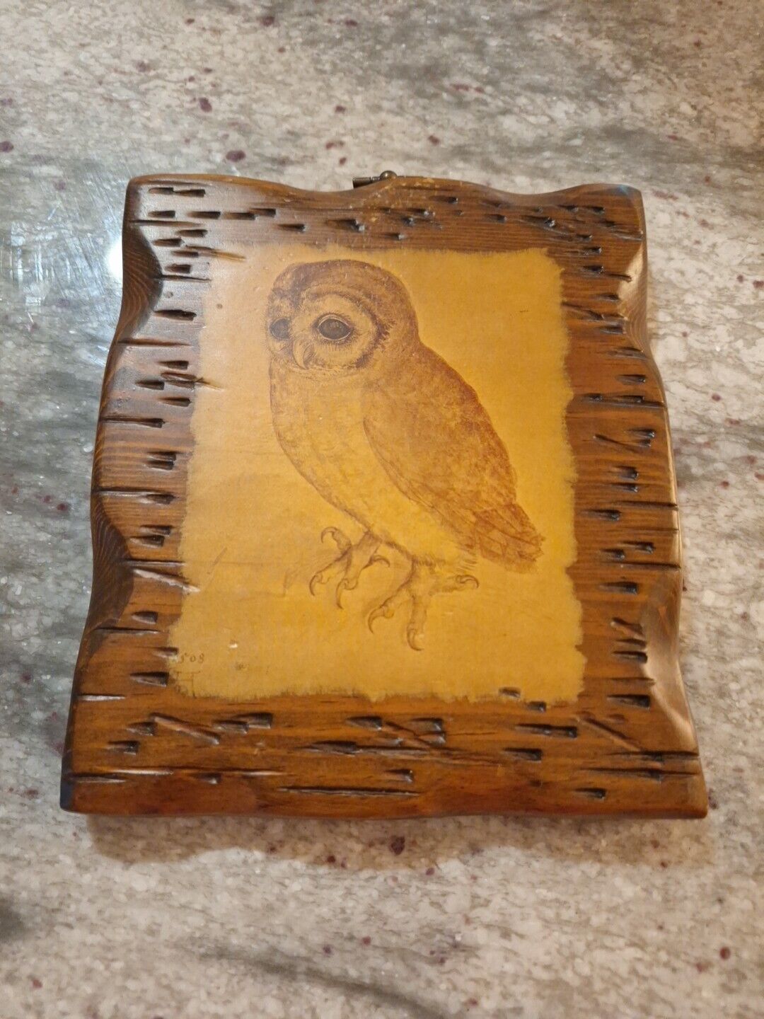 Vintage Owl Wooden Wall Art, Signed Artist Unknown 7in X 6in