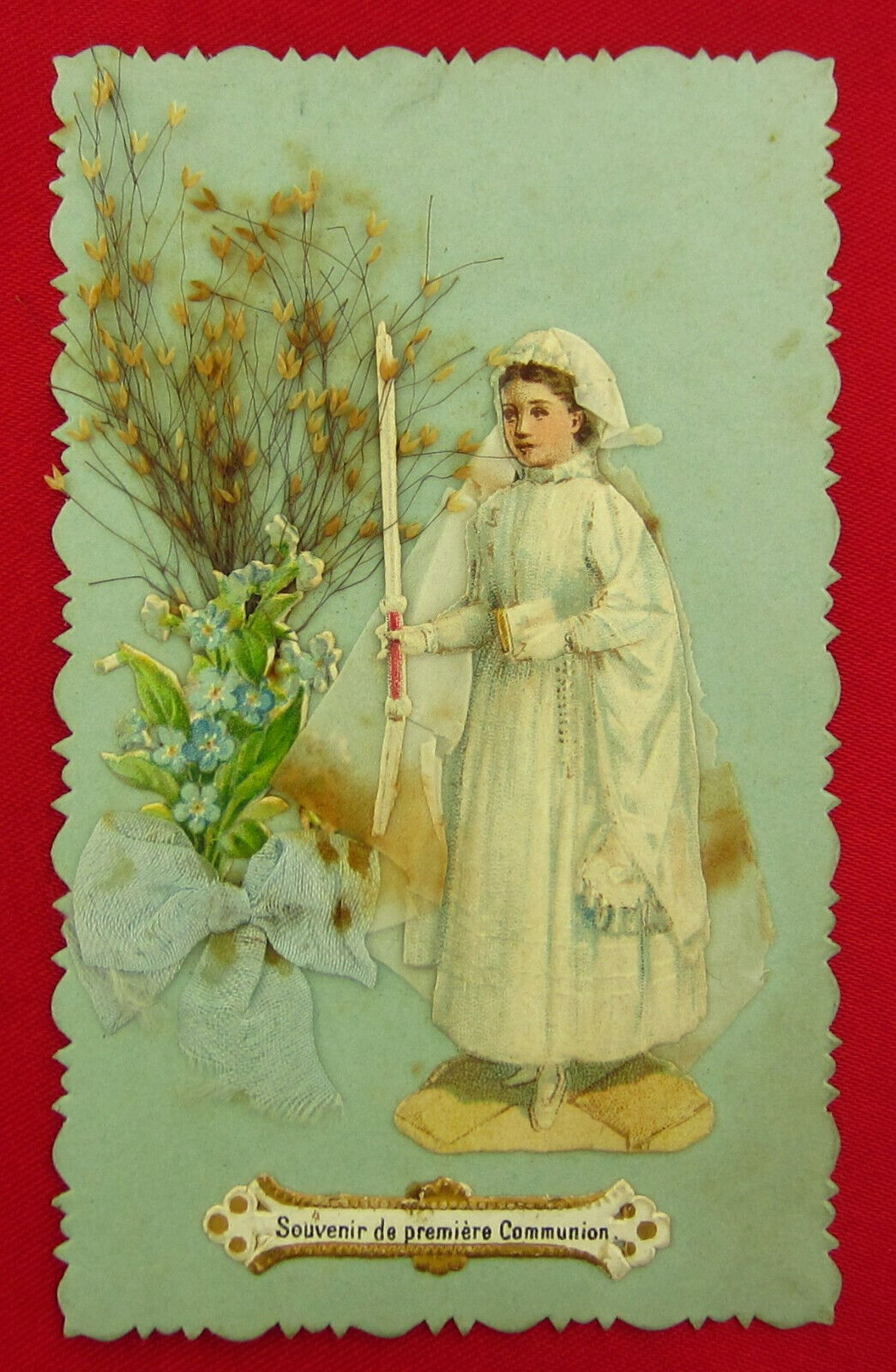 Antique COMMUNION Holy Card Religious Catholic French COMMUNION SOUVENIR Card