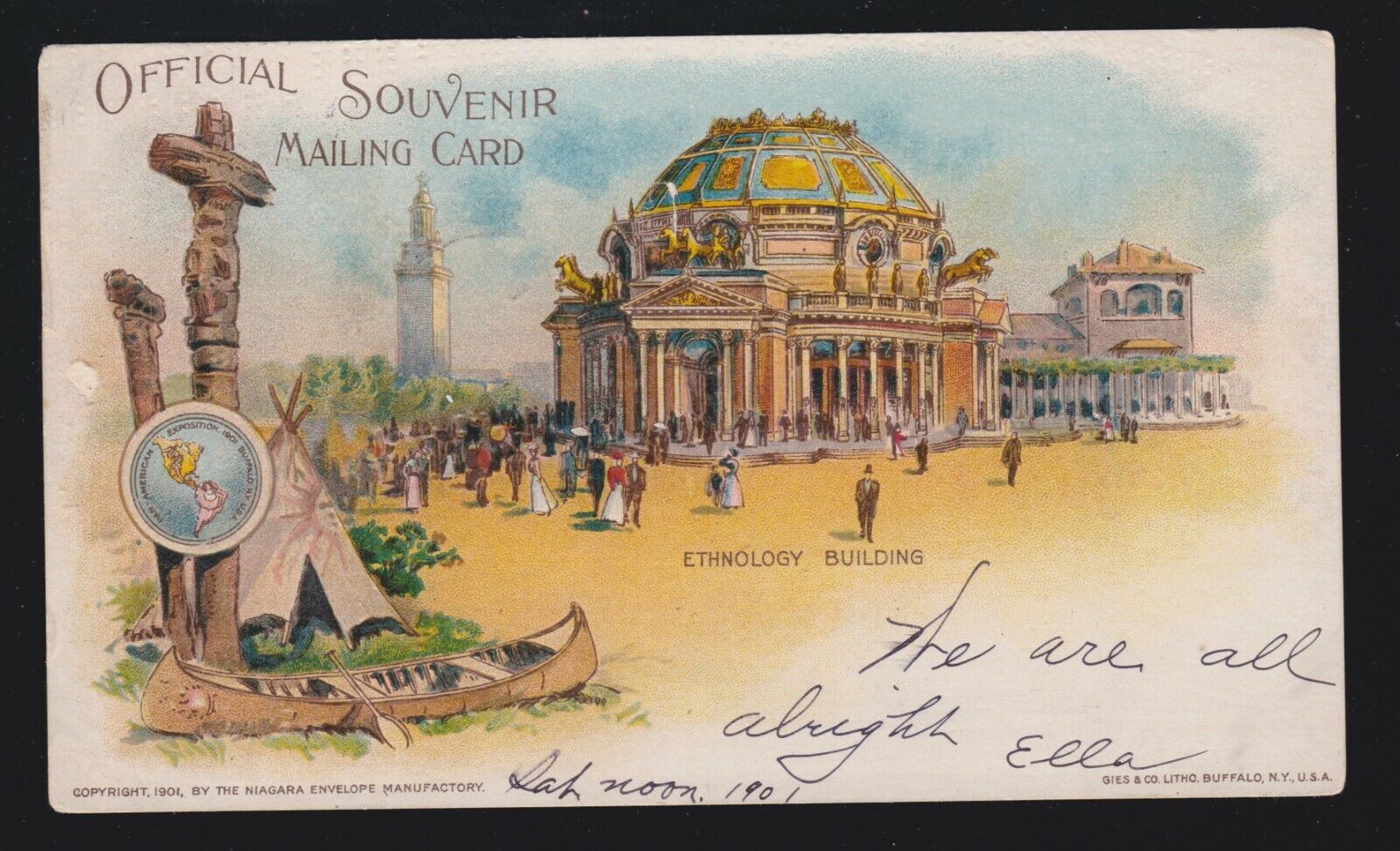 US 1901 Pan-American Expo Official Souvenir Postcards Ethnology Bldg. Used (27)