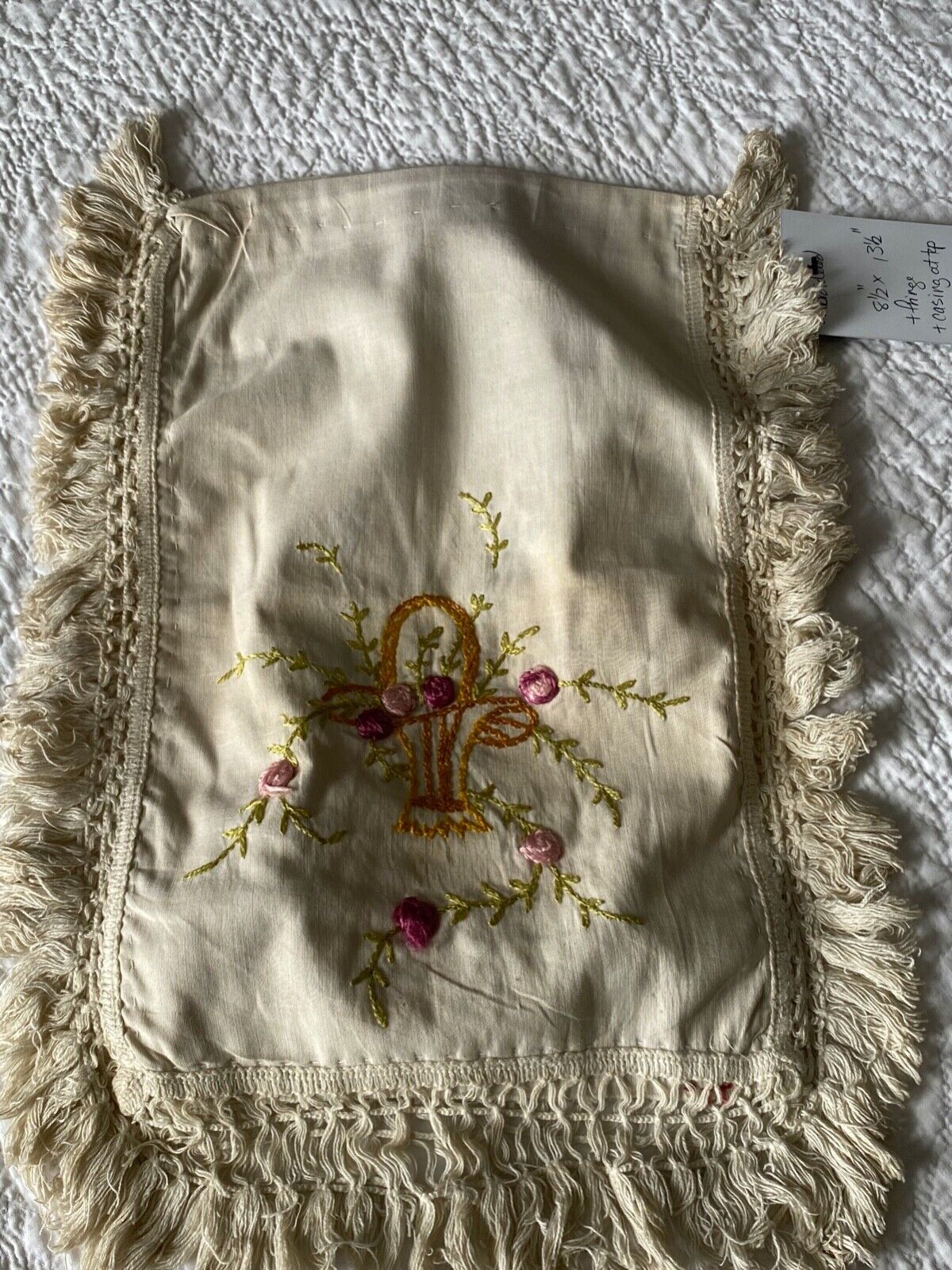 Vintage Preloved Hand Made Fringed Embroidered Cotton Case / Cover