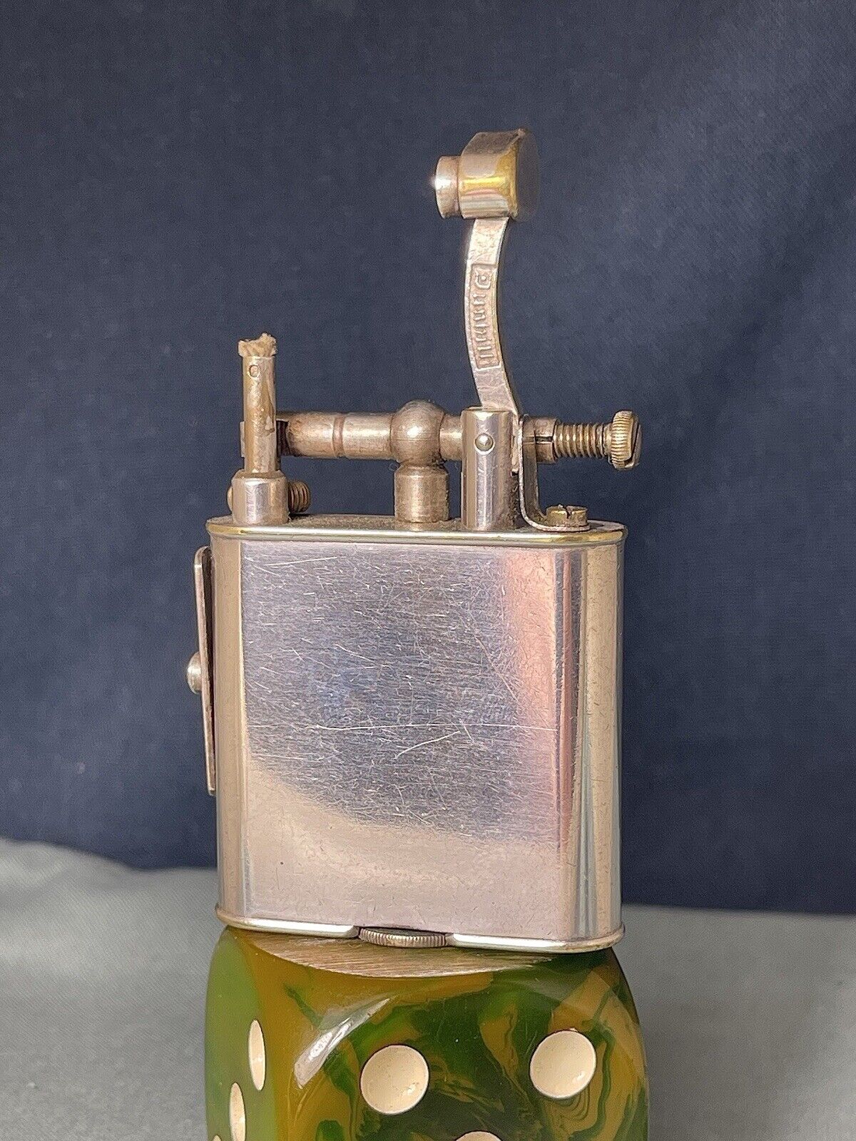 Rare Art Deco Silver Plated 1930s Alfred Dunhill Unique Petrol Pipe Lighter