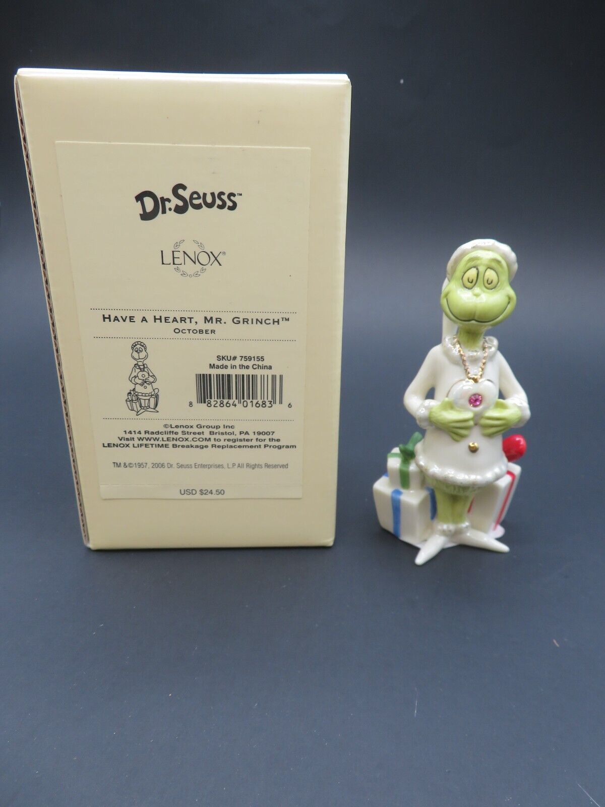 Lenox Have A Heart Mr Grinch Dr Seuss October Birthday Stone 4\