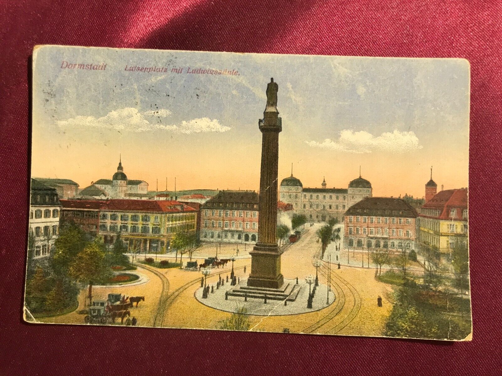 1912 DARMSTADT Luisenplatz m.Ludwigsäule-coloured-posted-stamped-AK/PK-7