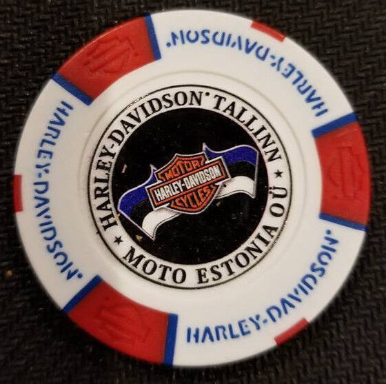 HD TALLINN~MOTO ESTONIA OU~(Wht/Red/Blue) Full Color Intl. Harley Poker Chip 