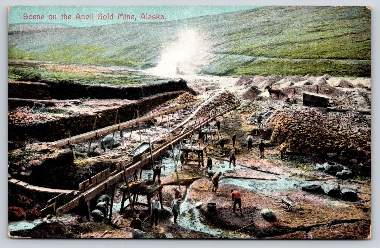 Anvil Gold Mine Alaska~Workers in Mine~Horse & Wagon~c1910 Postcard