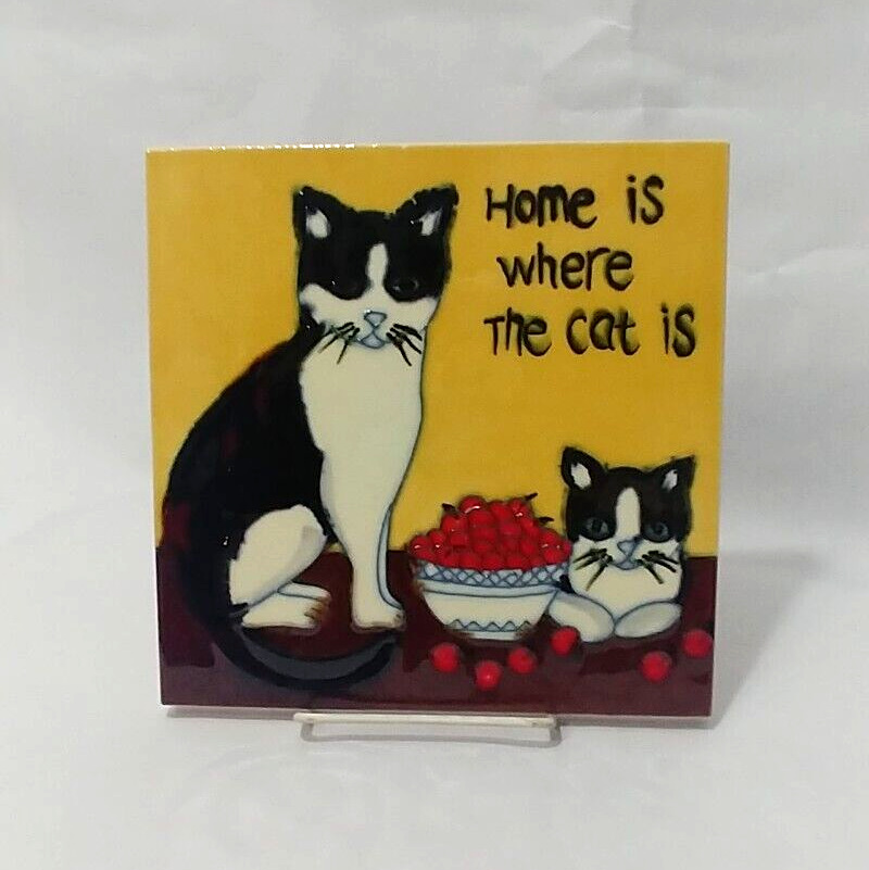 Home Is Where The Cat Is Textured Trivet Hot Plate Wall Plaque Decor