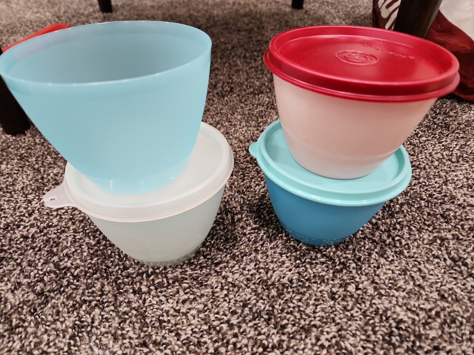 Set Of 4 Tupperware #148 Pastel Refrigerator Bowls W/ 3 Sheer Lids 