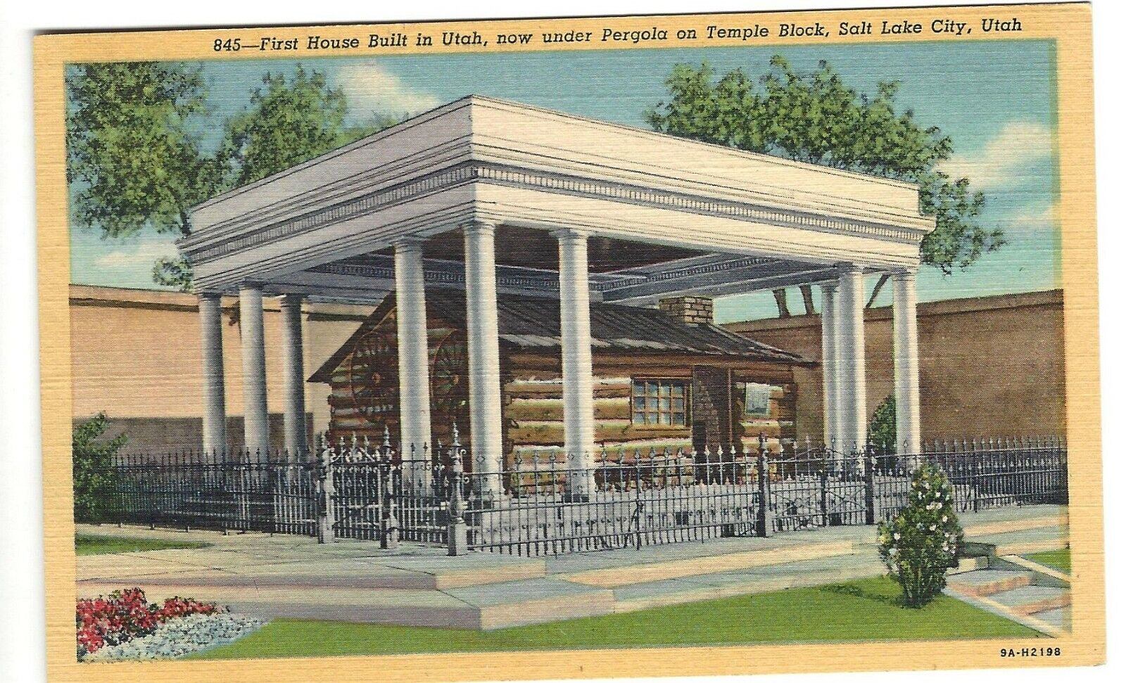 First House Built in Utah, Salt Lake City, c1940\'s Unused Linen Postcard