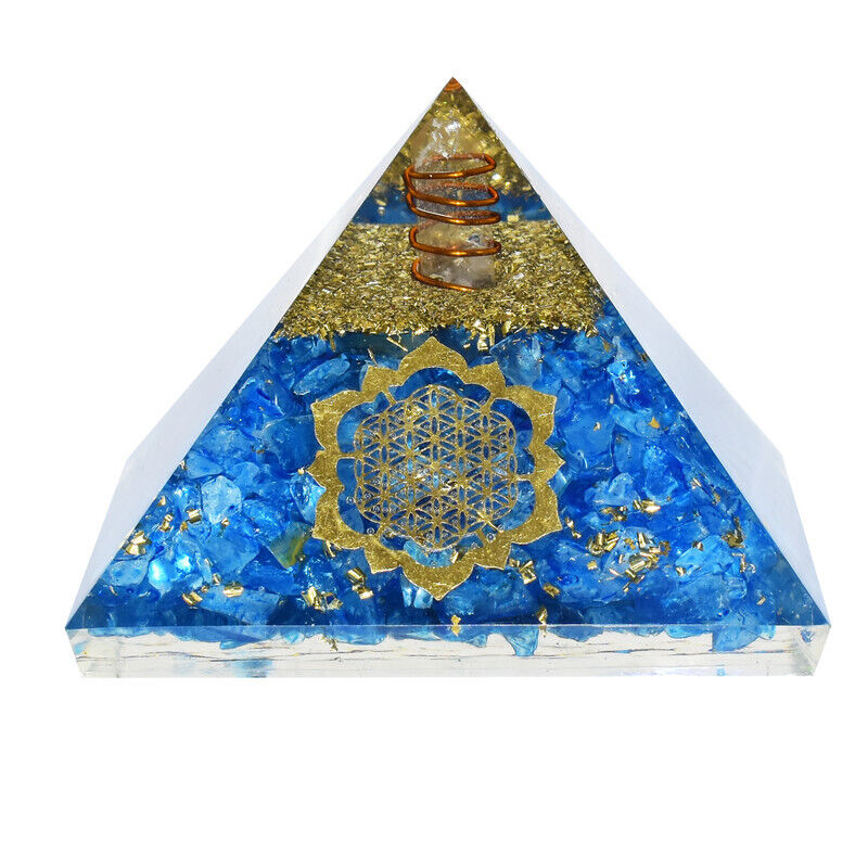 Aquamarine Orgone Orgonite Pyramid Protection Energy Crystal For Spiritual Decor
