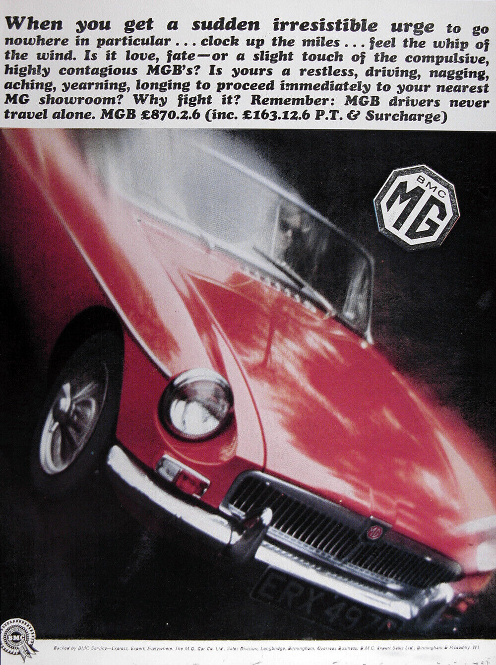 1967 MGB Convertible Original Vintage UK Ad ~ MSRP £ 870 ~ 