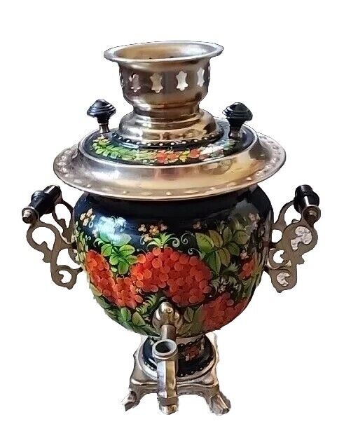 Vintage Russian Electric Enamel Samovar Hand Painted Old Water Heater Teapot