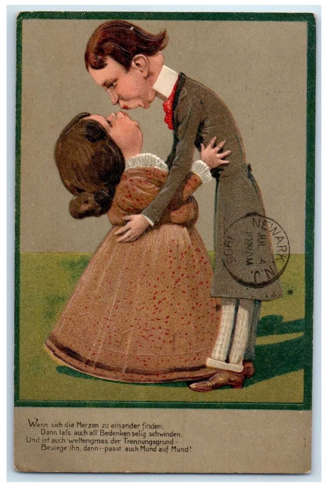 c1910's Ugly Couple Kissing Embossed Newark New Jersey NJ Antique Postcard