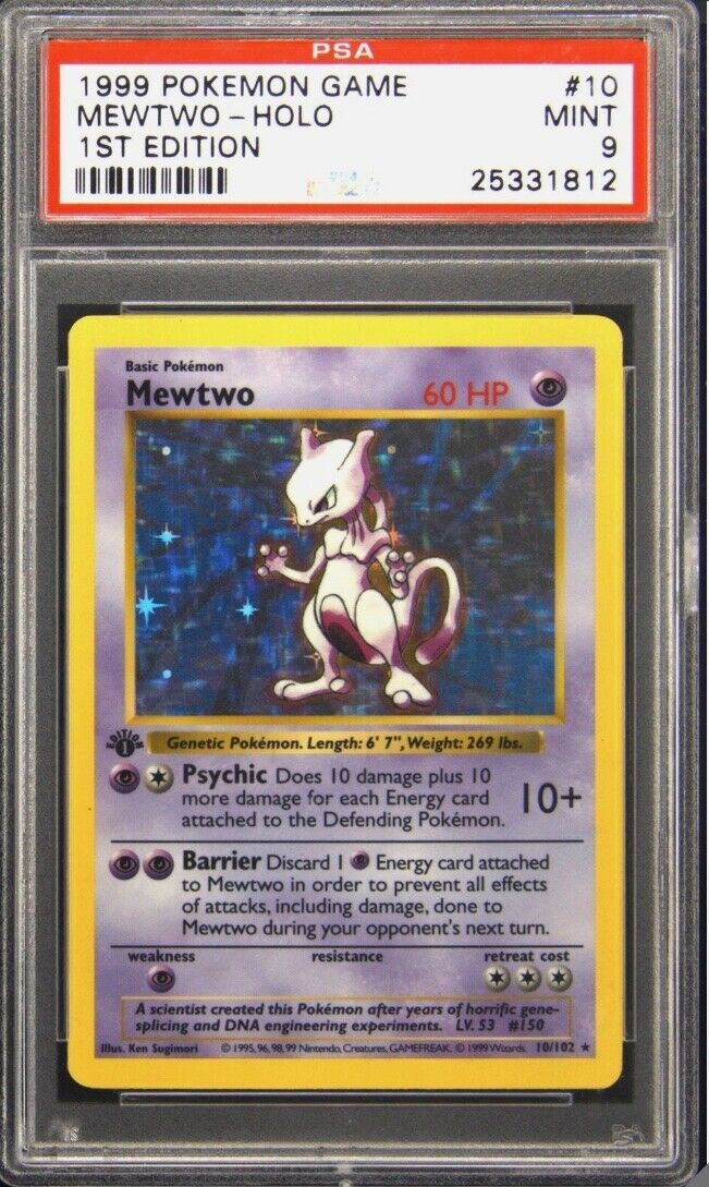 1999 Base Set 10 Mewtwo 1st Edition Holo Rare Pokemon TCG Card PSA 9