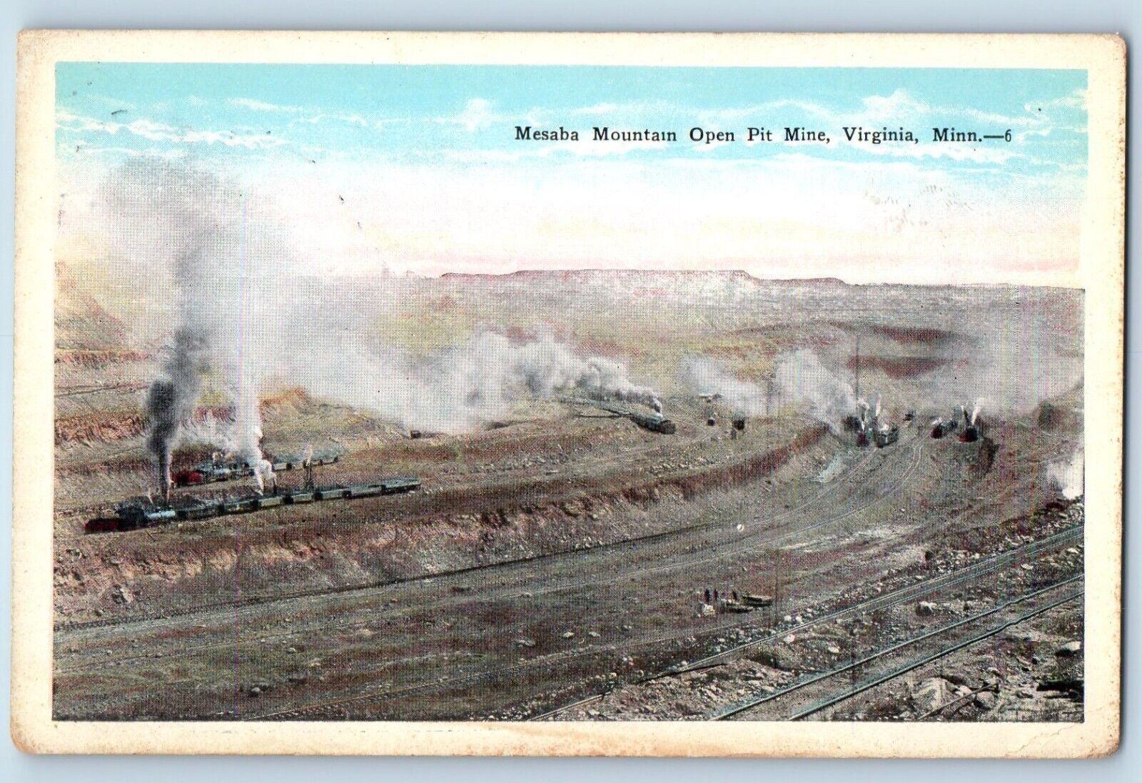 Virginia Minnesota MN Postcard Mesaba Mountain Open Pit Mine Birds Eye View 1920