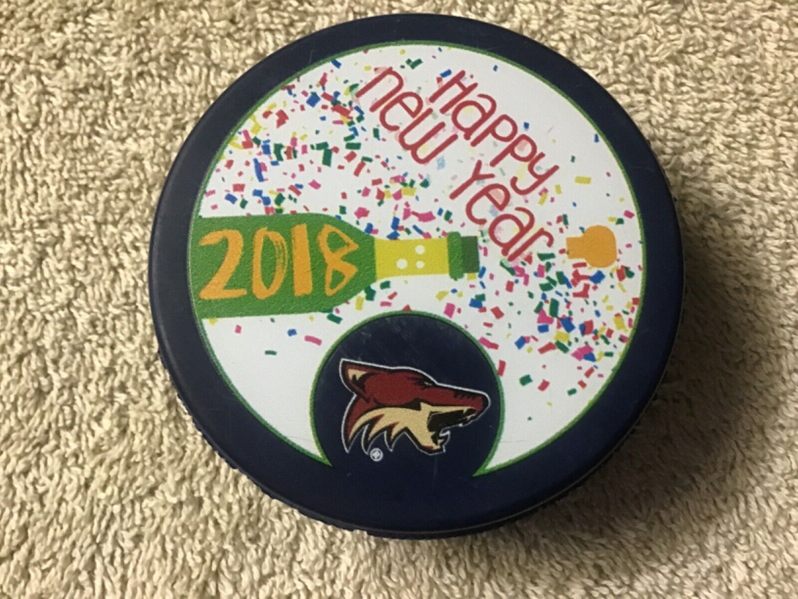 Happy New Year 2018 Arizona Coyotes Official Licensed Product Puck
