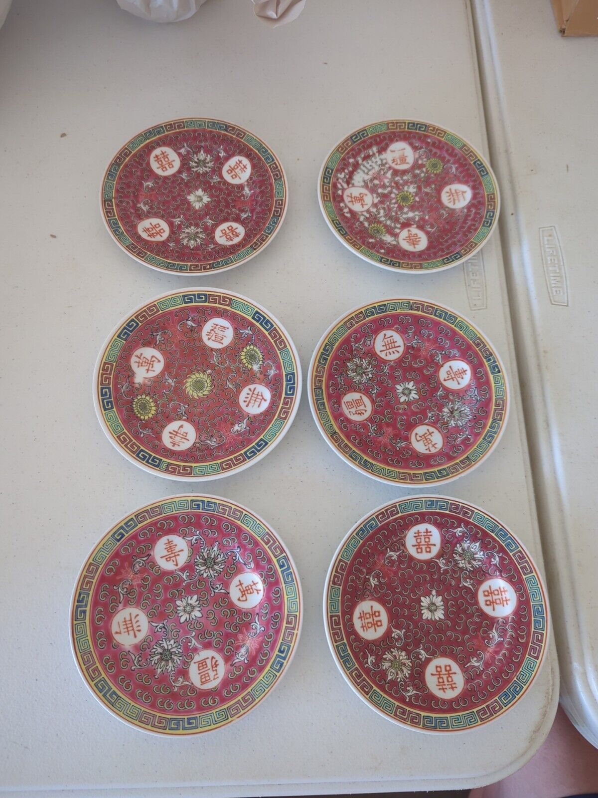 Lot Of 6 Vintage Chinese Mun Shou  Famille Rose Porcelain 6\