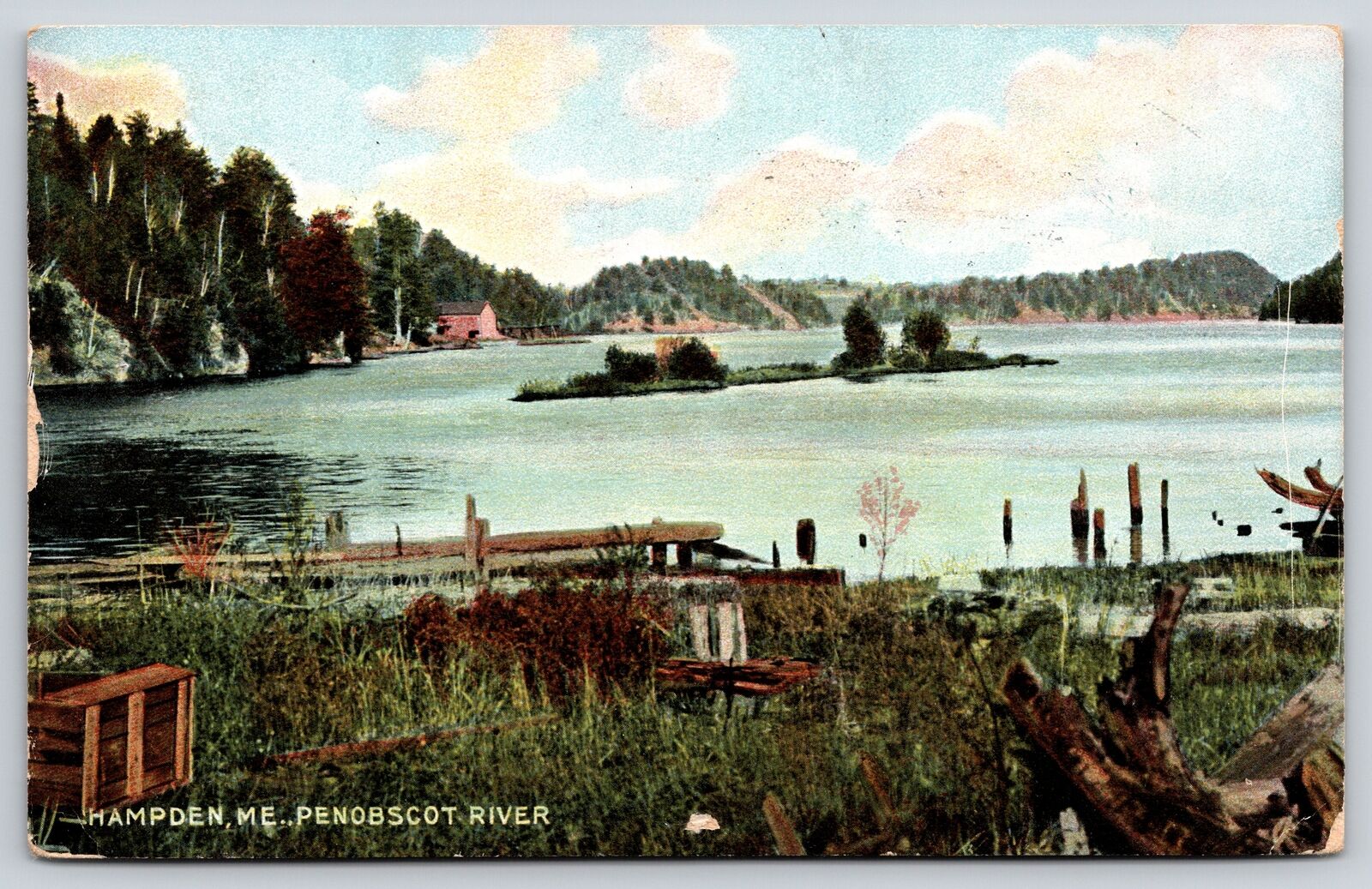 Hampden Maine~View Of The Penobscot River~PM 1911~Hugh Leighton Co~Vintage PC