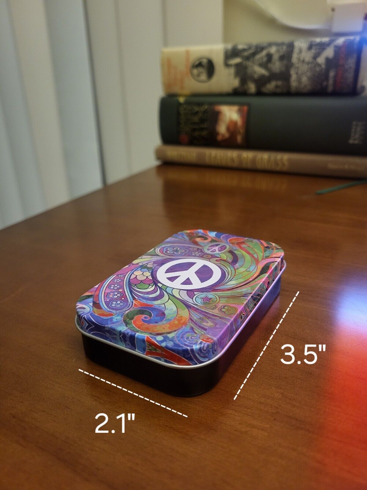 Tobacco Storage Stash Tin and Pill Box - Psychedelic Art Peace Sign Design