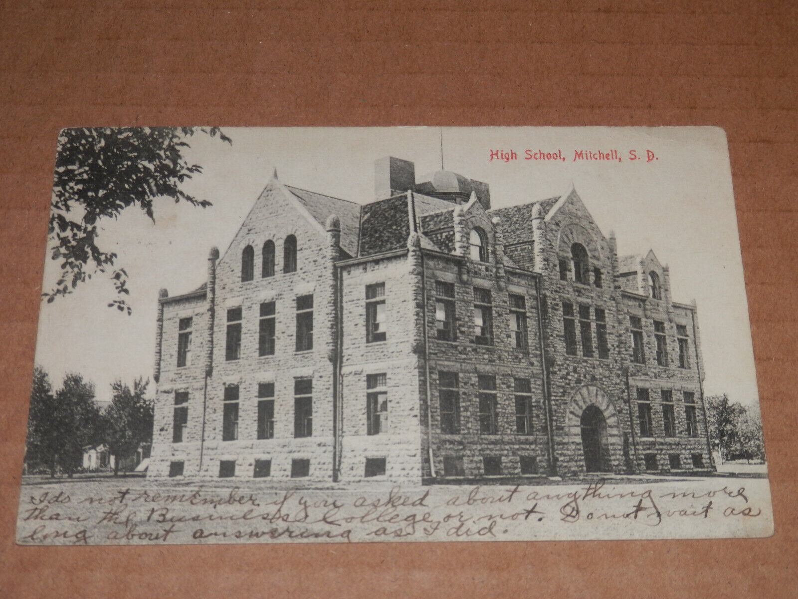 MITCHELL SD - 1909 POSTED POSTCARD - HIGH SCHOOL - To CLARK SD