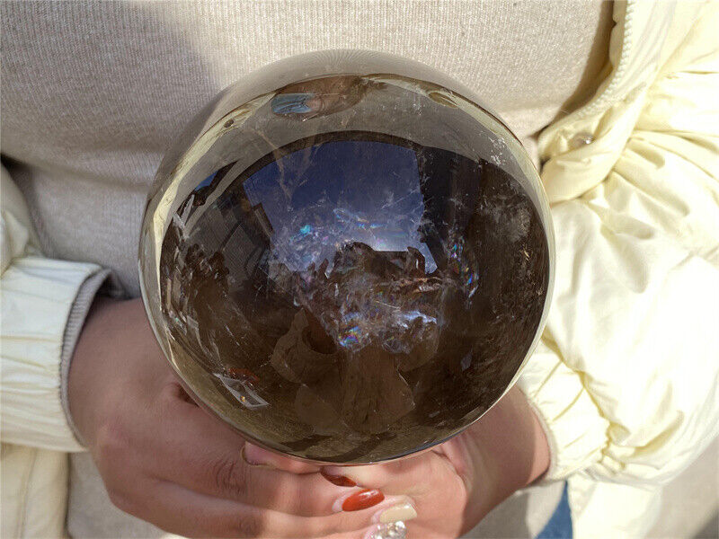 4.7LB Top Natural Smokey Quartz Sphere Crystal Ball Reiki Crystal Healing 110mm