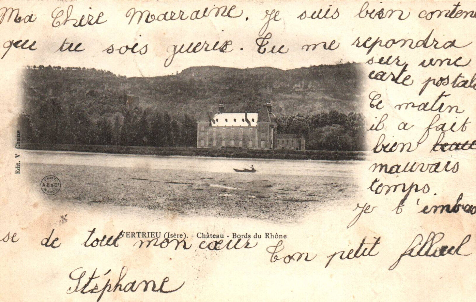 CPA 38 - Château de VERTRIEU (Isère) - Bords du Rhône