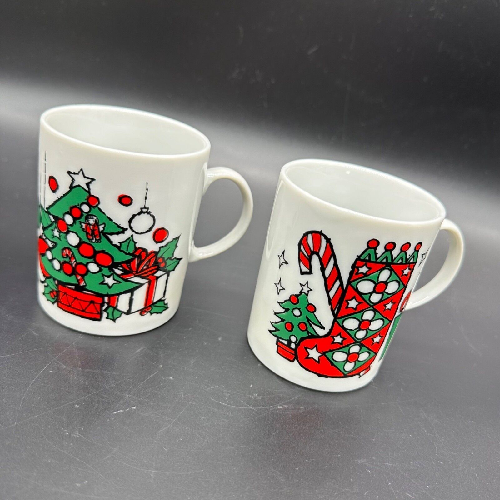 Vintage Christmas Coffee Mugs Mid Century Modern Cups Japan Ceramic Kitschy