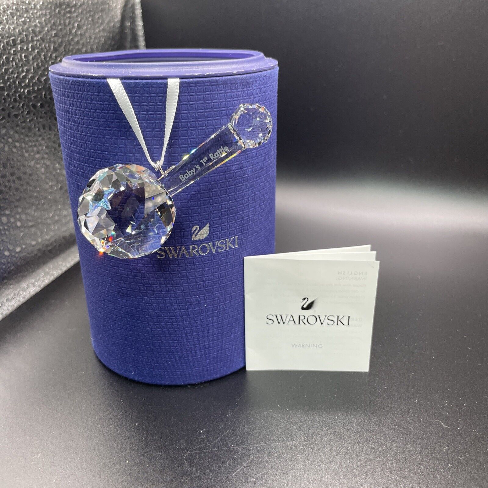 New In Box 100% Authentic Swarovski Baby\'s 1st Rattle Crystal Ornament #5492220