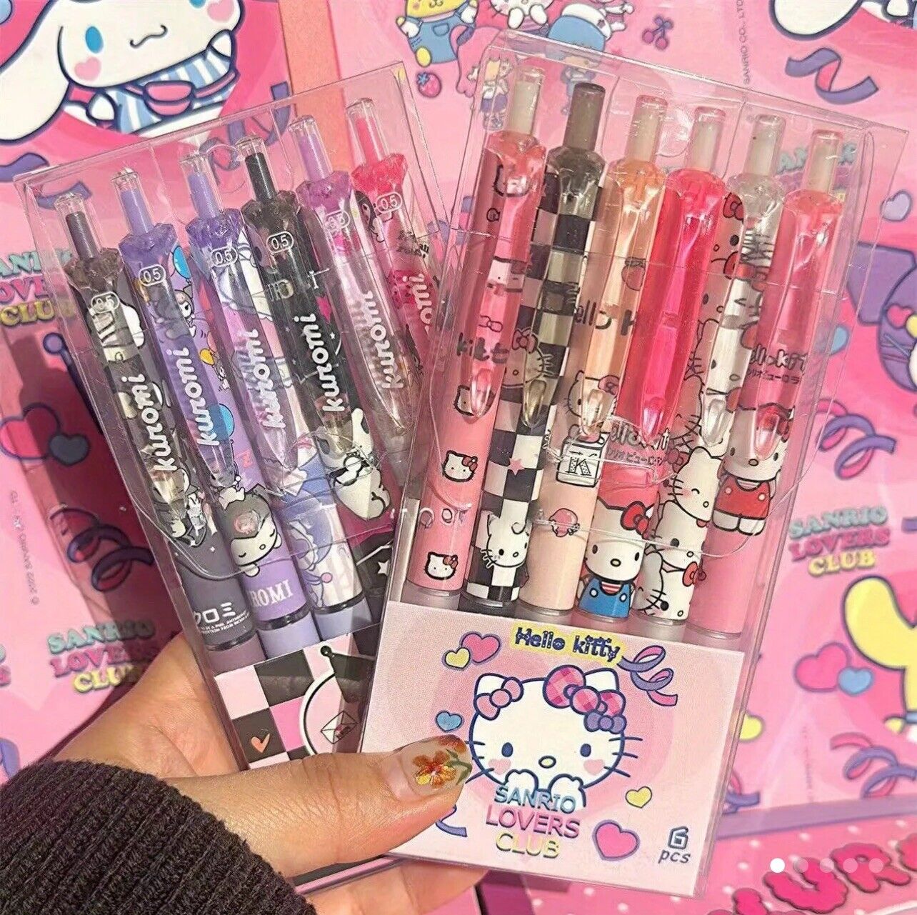 Kuromi Sanrio Gel Pens Set Of 6 Kawaii School Supplies Crafts Black Ink