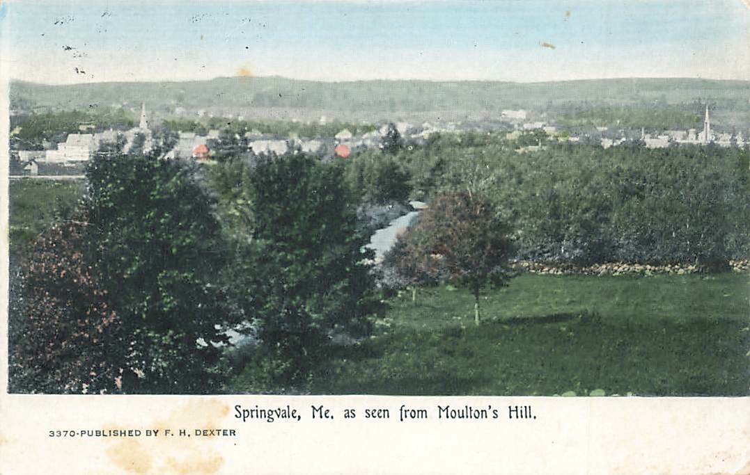 c1910 Birds Eye Town View From Moultons Hill Springvale Maine ME  P352
