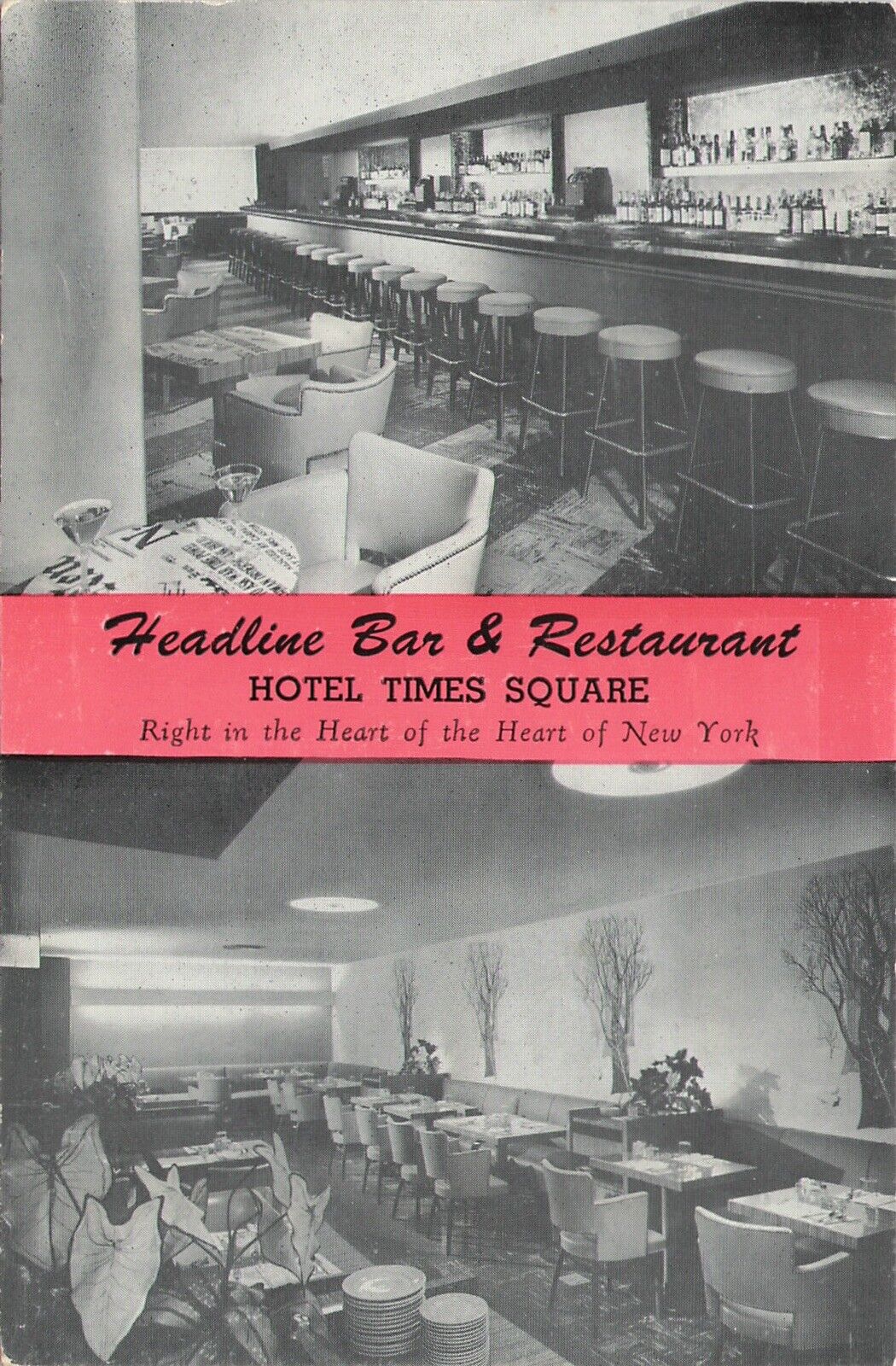 Headline Bar & Restaurant At The Hotel Times Square NYC 1950s Postcard