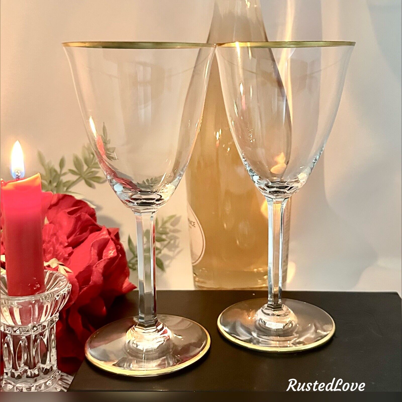 Baccarat Directoire Gold Trimmed Vintage French Claret Wine Baccarat Glasses 2*