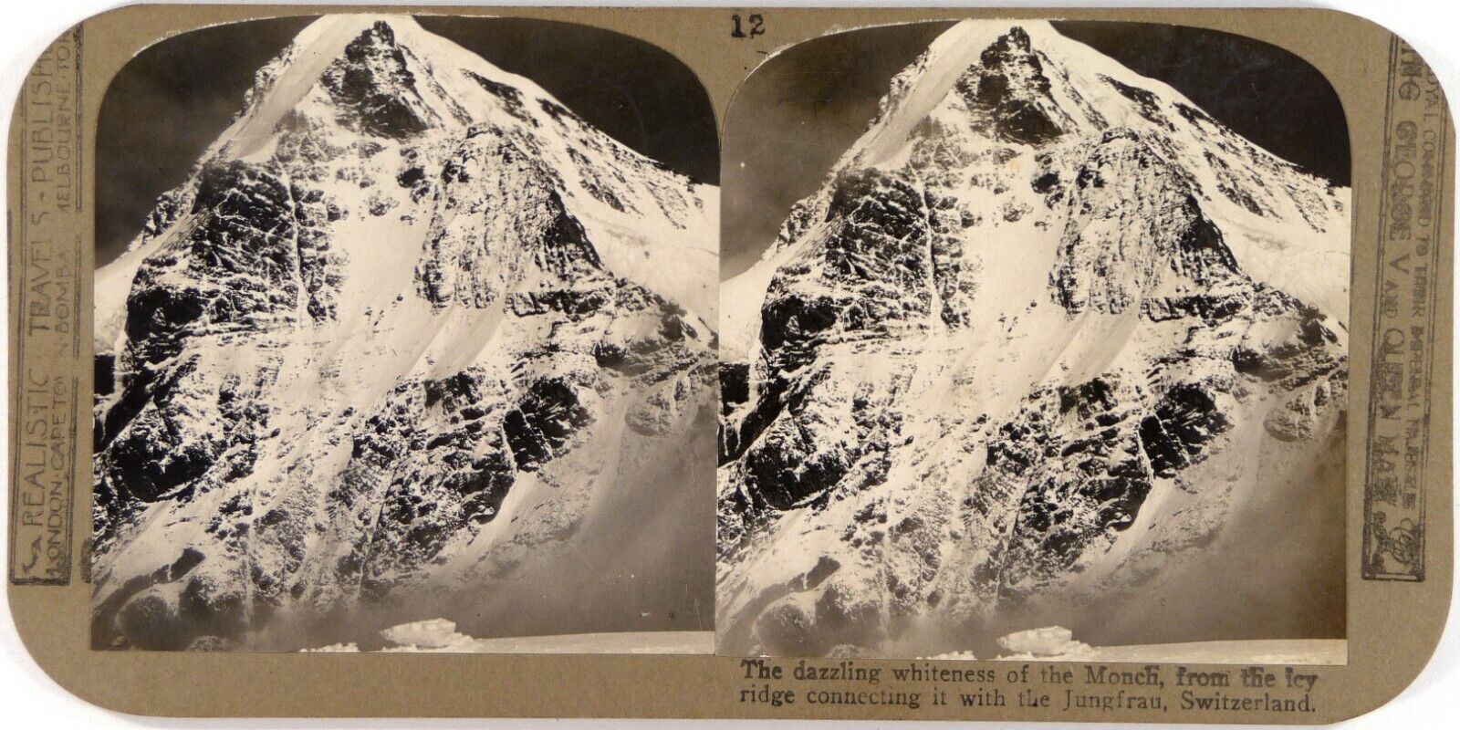 Switzerland.Switzerland.The Monch connecting with Jungfrau.Photo Stereoview.Stereo.