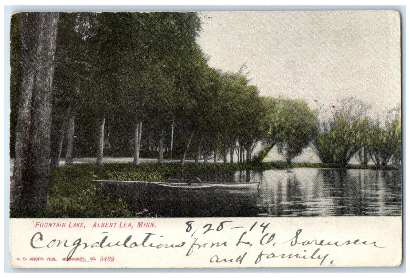 c1905 Fountain Lake Exterior View Boat Albert Lea Minnesota MN Vintage Postcard