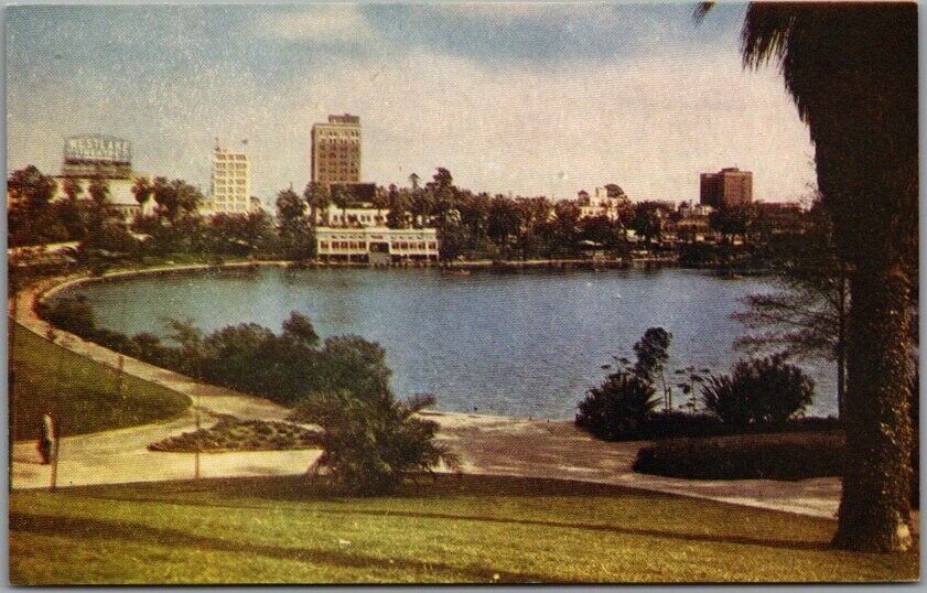 c1940s Los Angeles, California Postcard WESTLAKE PARK Panorama View Early Chrome