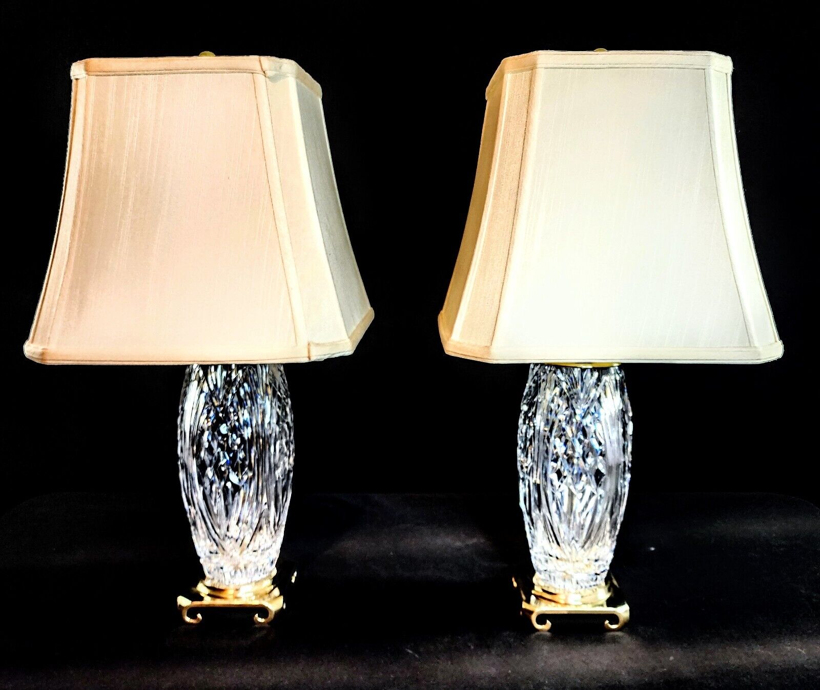 Pair of Waterword Medium Sized Crystal Lamps - Brand New & NWT Custom  Shades