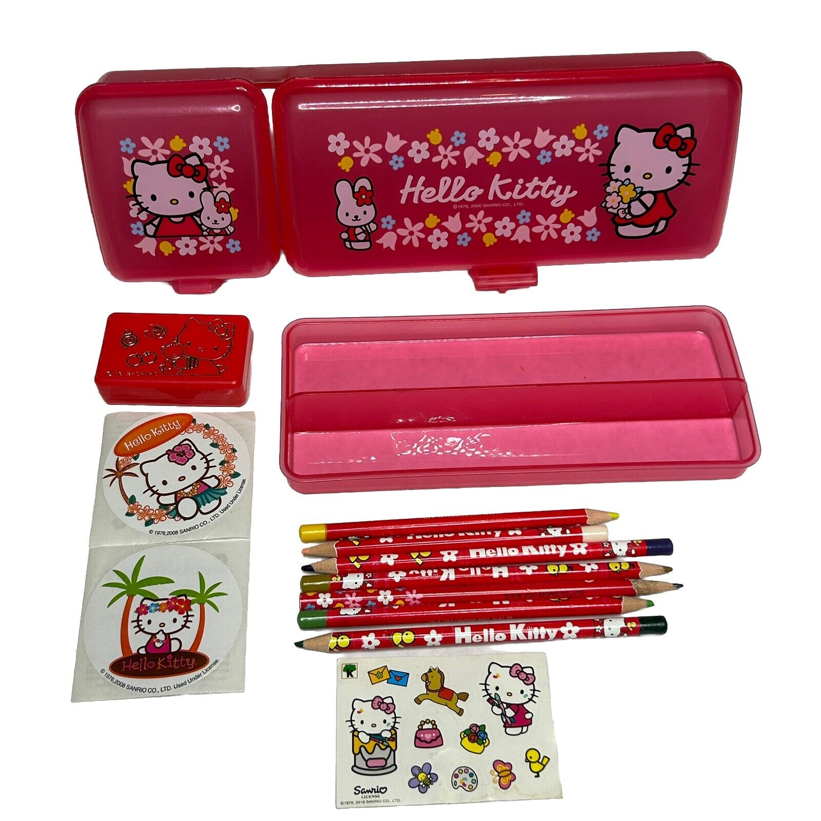 Vintage Hello Kitty Stationary Lot Pencil Case Pencils Stickers 1991 1998 Sanrio