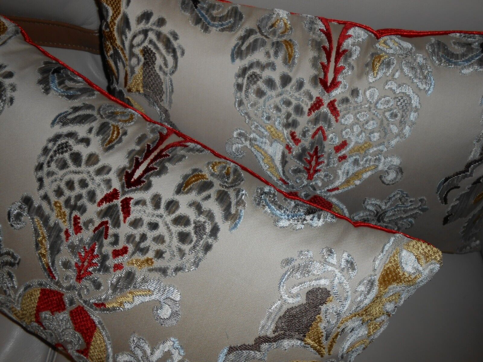 Italian designer pillows cut velvet fabric multicolor on Ivory new custom PAIR#2