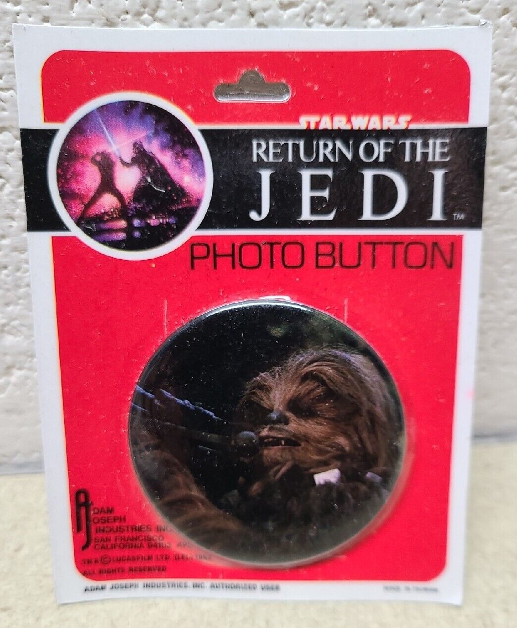 Vtg.1983 Star Wars Return of The Jedi Photo Button Pin Pinback Chewbacca Chewie