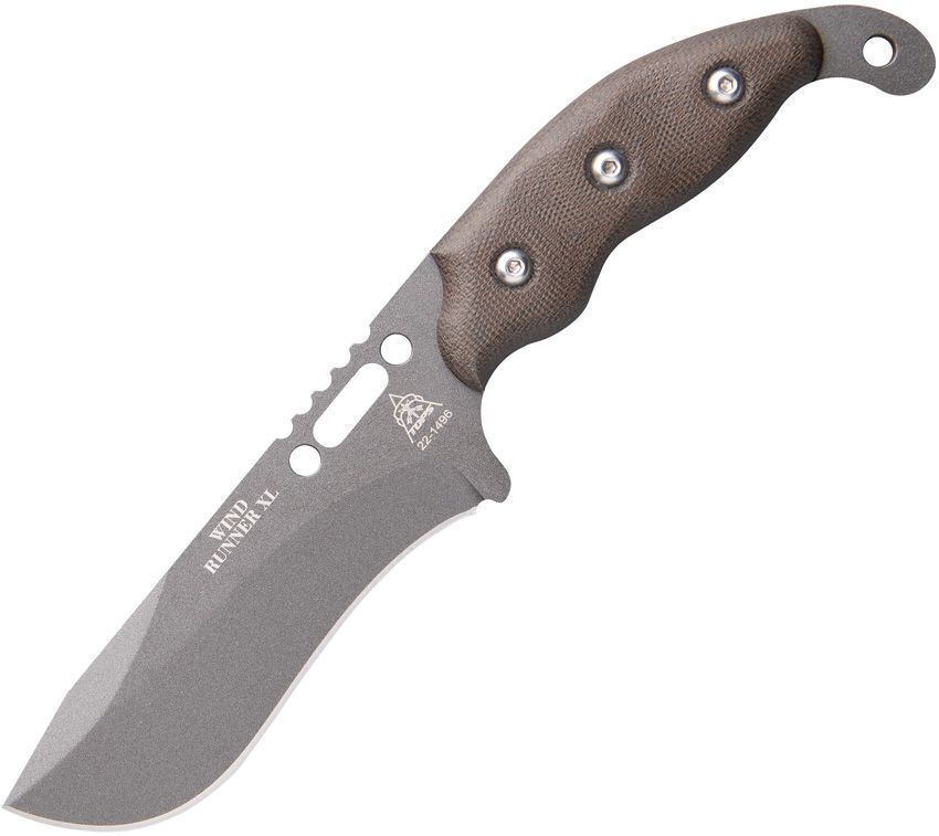 Tops Knives - Wind Runner XL Knife Tungsten Finish WDRXL-02 + Kydex Sheath - USA