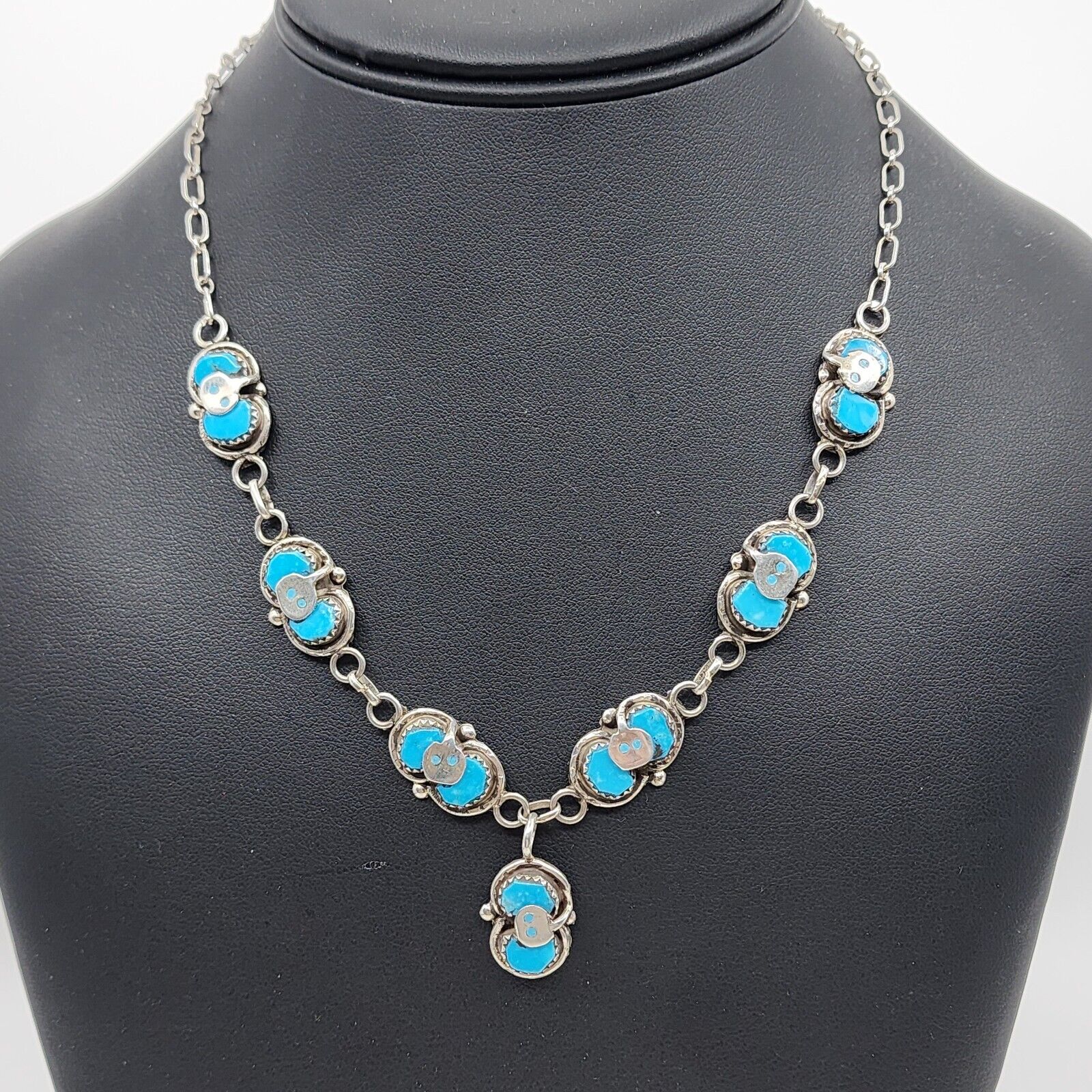 Effie Calavaza Zuni Sterling Silver Turquoise Snake Y Chain Necklace Rare
