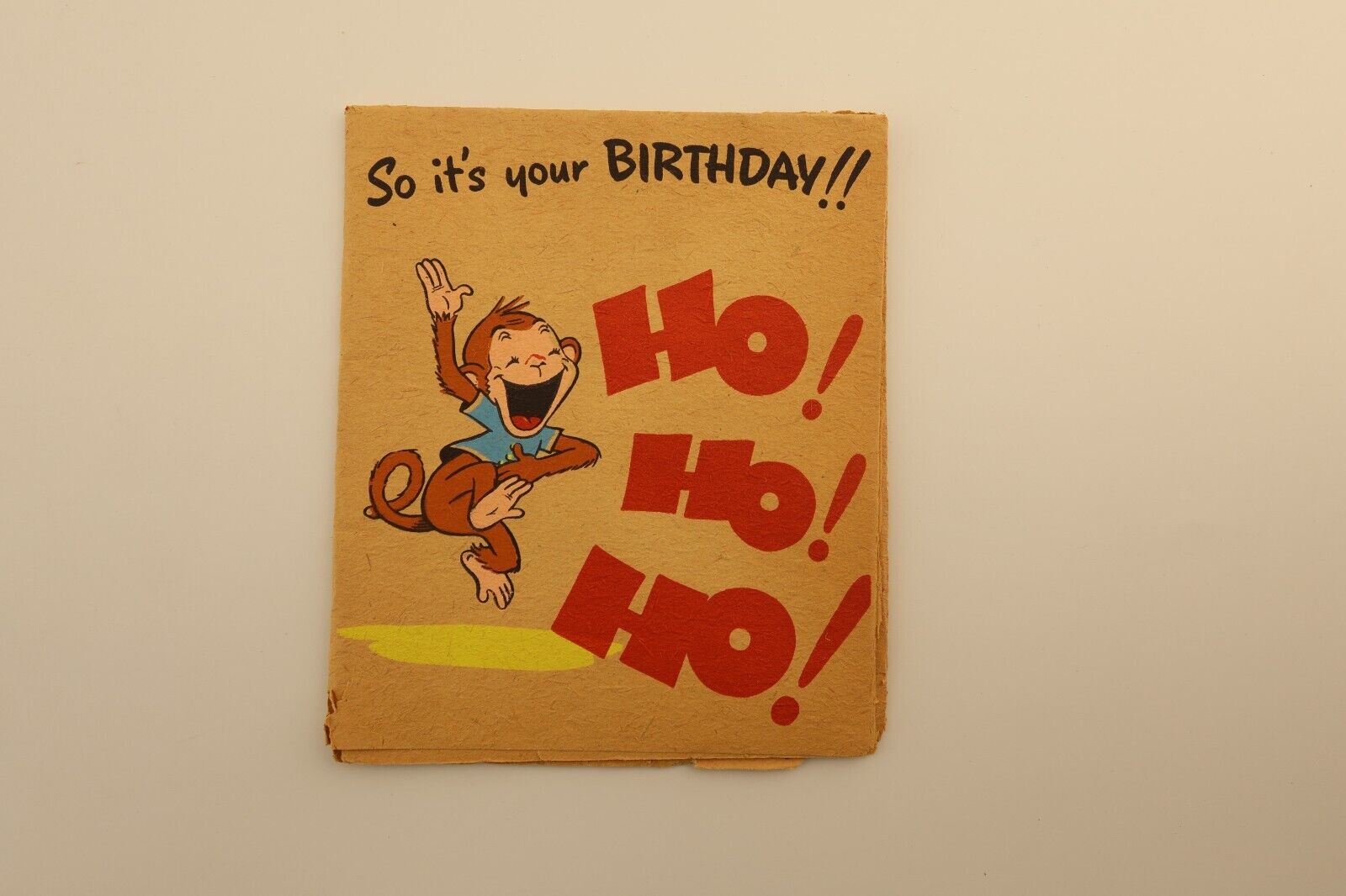 Vintage Cute Monkey Happy Birthday Jumbo Fold-Out Barker Card c.1940's