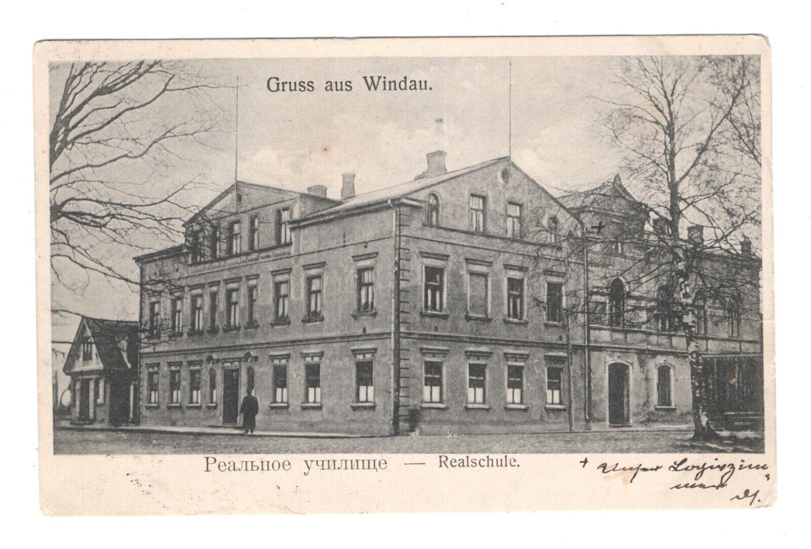 LATVIA Windau Ventspils Realschule 1906 postmark Mitau