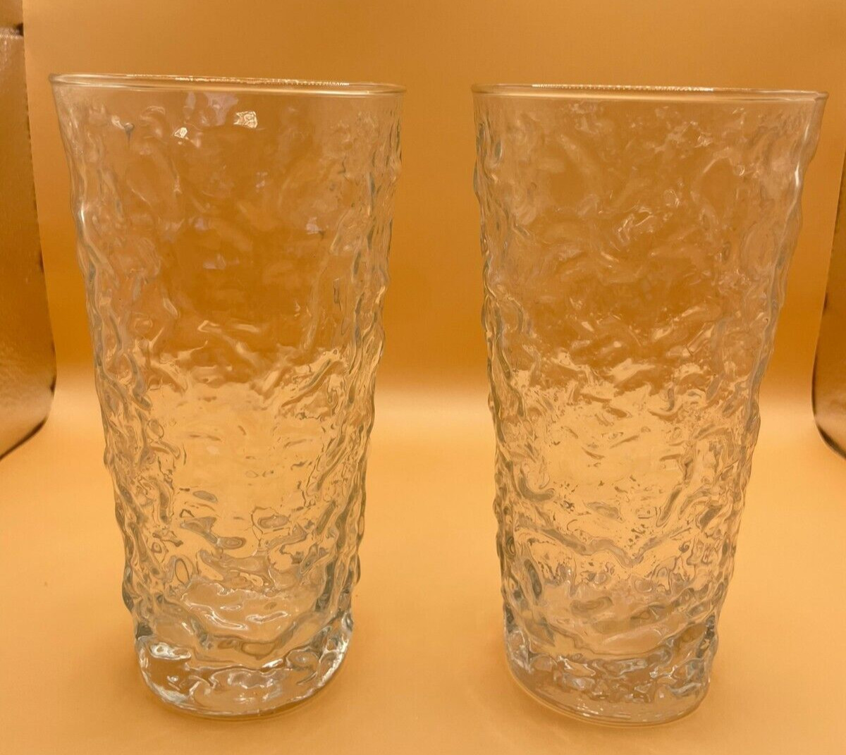 Vintage 1960s Space Age Crinkle Crater Clear Glass Juice Drinking Glass Set of 2