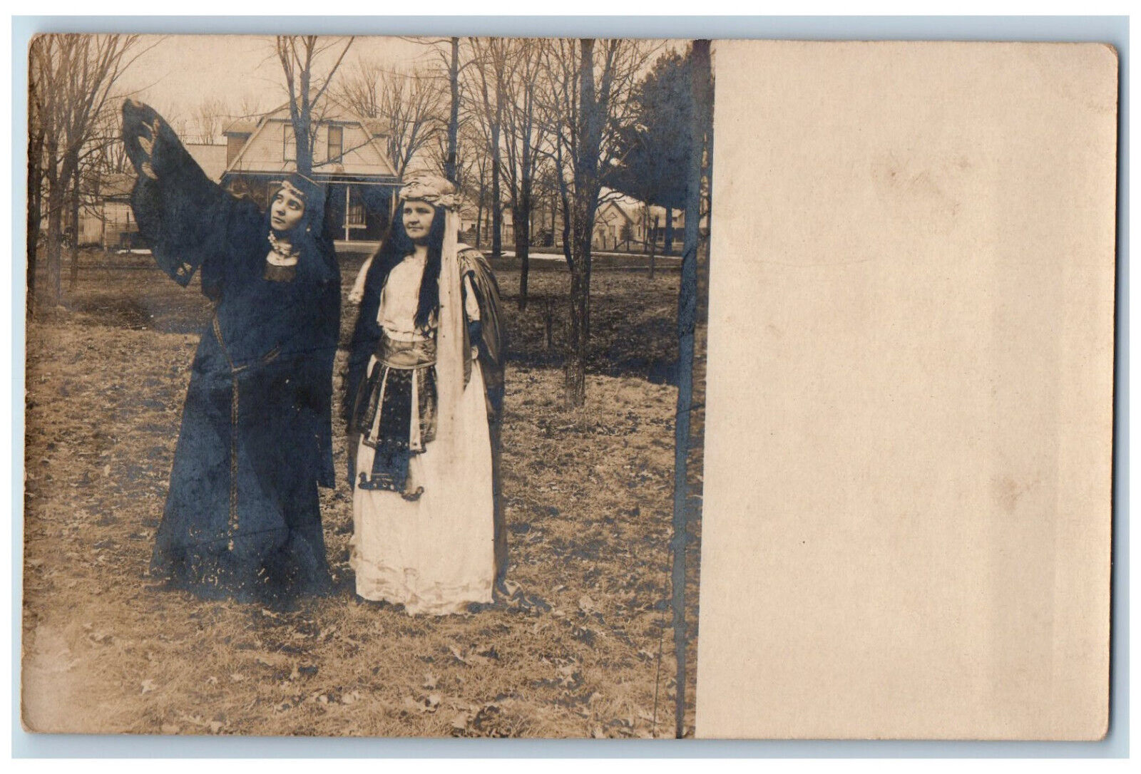 Postcard Two Women in Costume Theatre Play c1910 RPPC Photo Antique Unposted