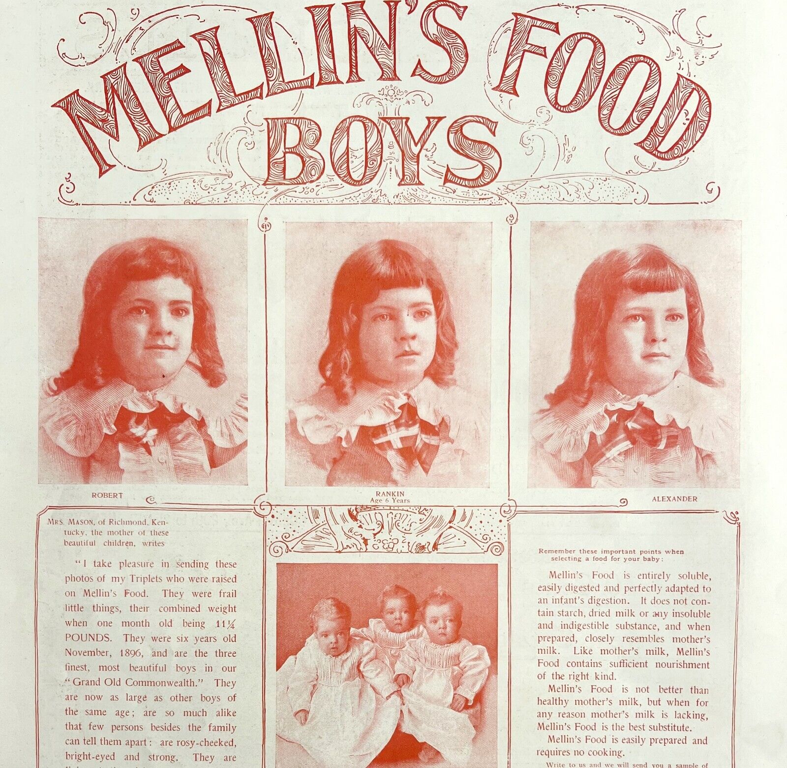 Mellin\'s Food Boys Pictorial 1897 Advertisement Victorian XL Non Dairy DWII6
