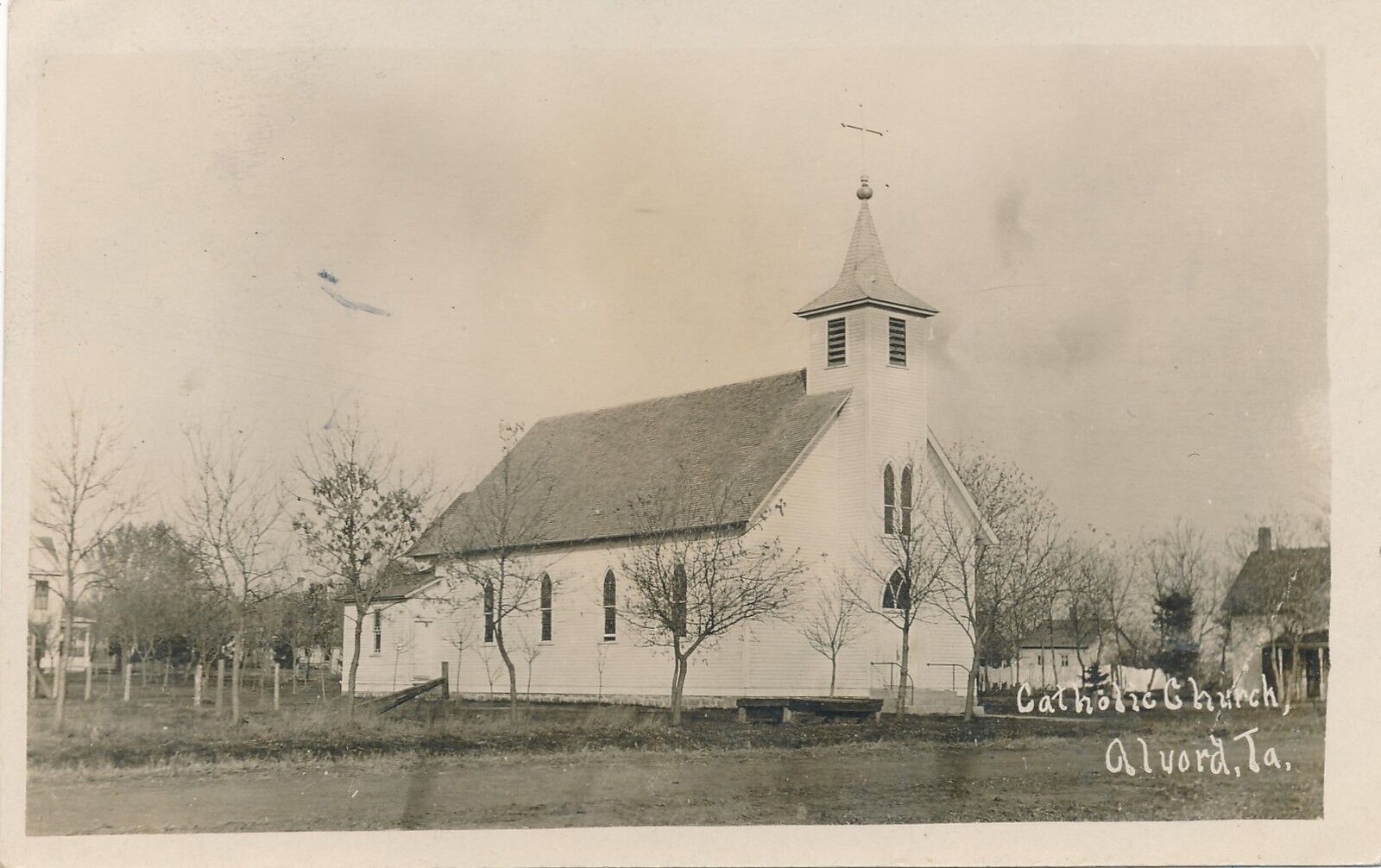 ALVORD IA – Catholic Church Real Photo Postcard rppc - 1908