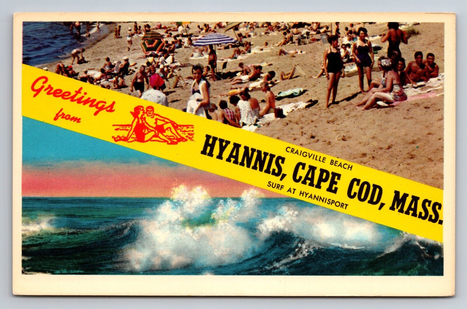Greetings From Craigville Beach Hyannis Cape Cod Massachusetts Vintage Postcard
